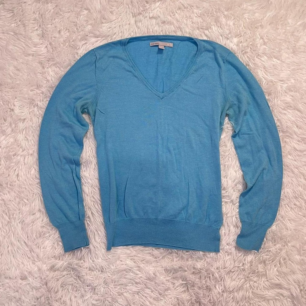 y2k blue knit v neck sweater large